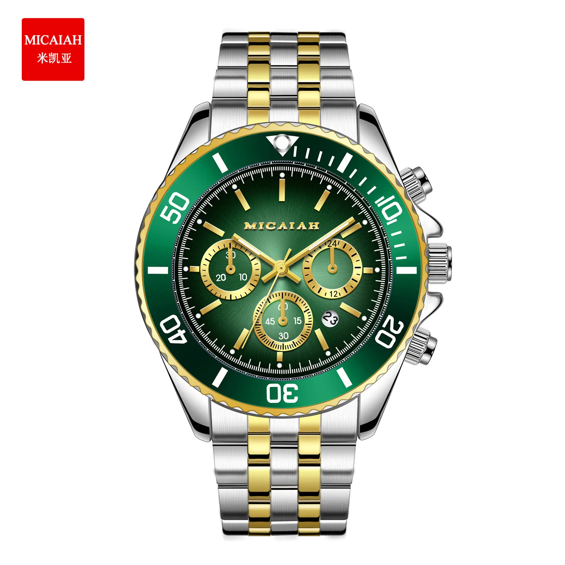 Men's Waterproof Chronograph Watch with Calendar Stainless Steel Gold Black - Image 4