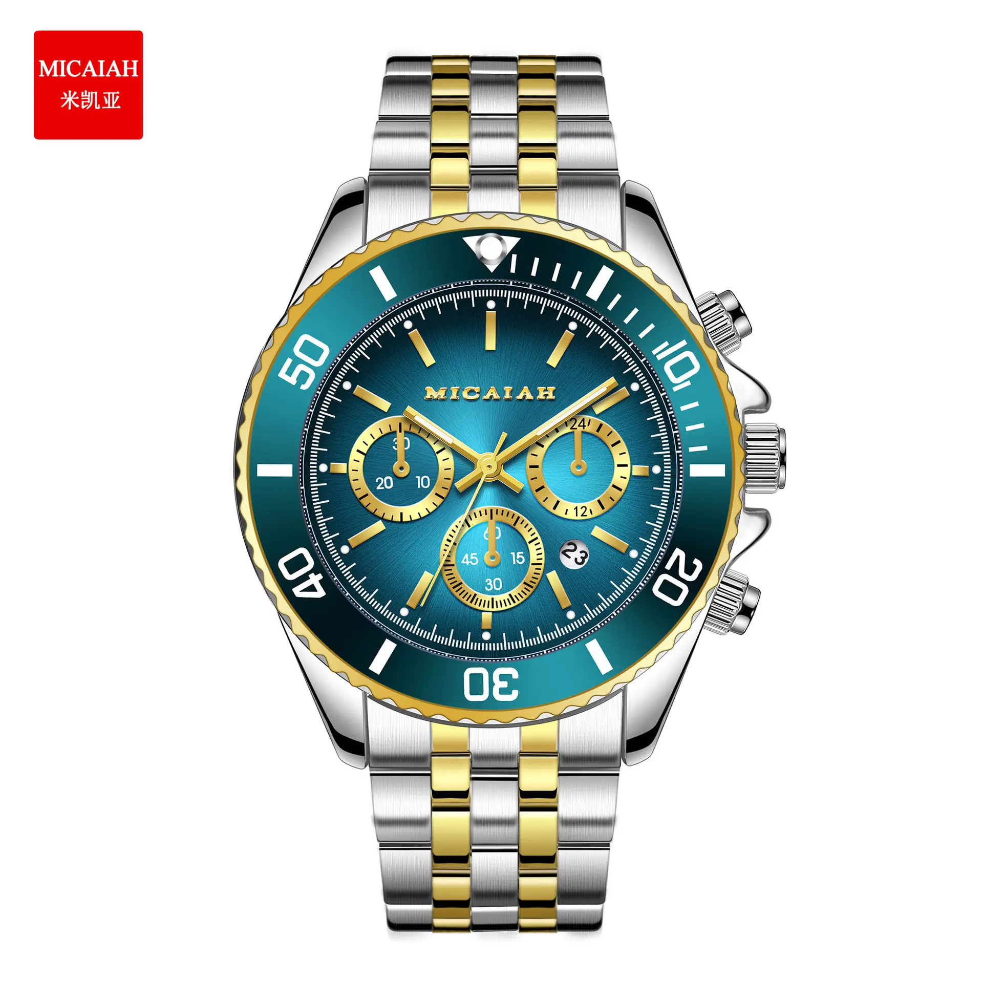 Men's Waterproof Chronograph Watch with Calendar Stainless Steel Gold Black - Image 2