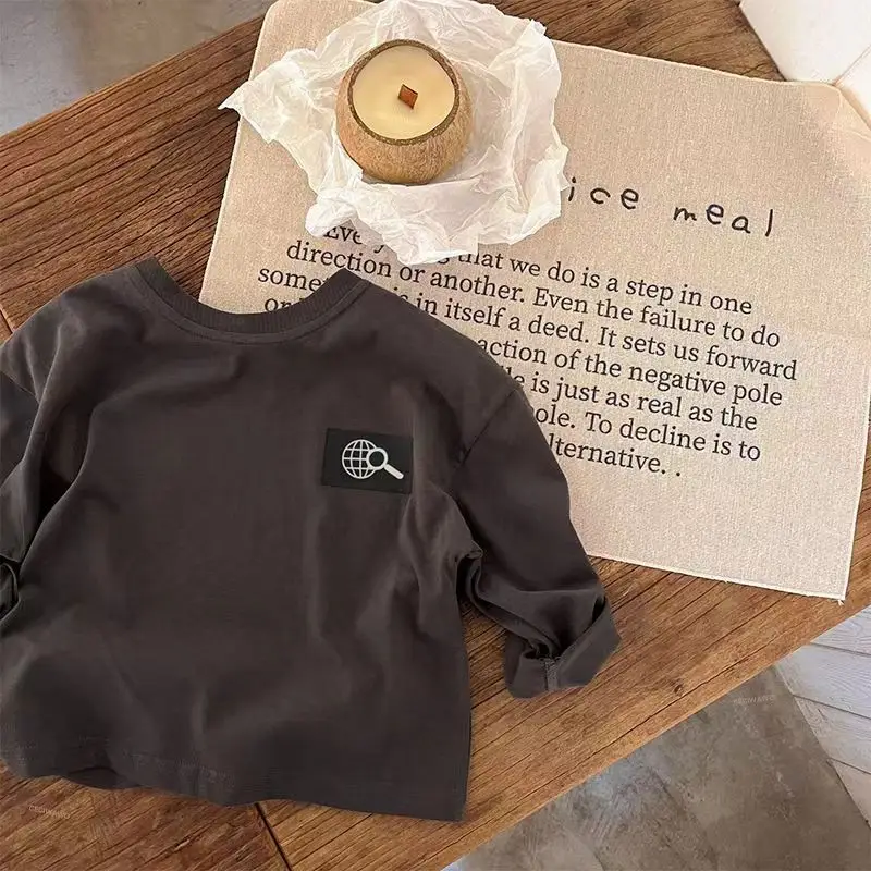 Boys Long Sleeve T-Shirt Brown Loose Spring Autumn Wear - Image 4