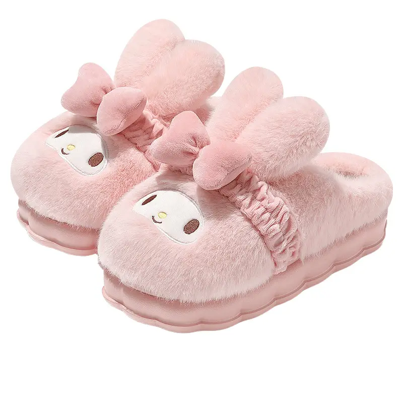 Parent-Child Cotton Slippers for Autumn and Winter, Sanrio Home Kt Cat Cute Warm Plush Cotton Slippers, Thick-Soled Furry Slippers for Women - Image 9