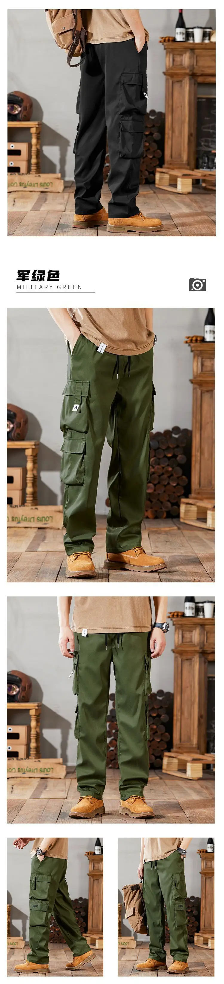 Men Retro Cargo Pants Large Straight Casual Wear — feature 2