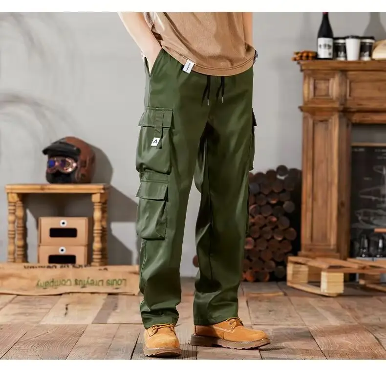 Men Retro Cargo Pants Large Straight Casual Wear - Image 2