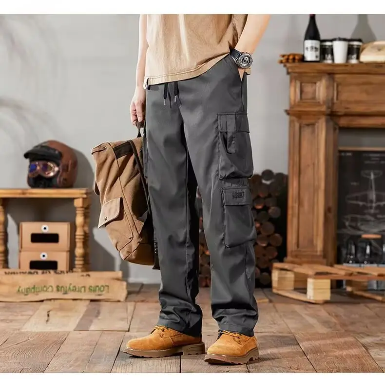 Men Retro Cargo Pants Large Straight Casual Wear - Image 3