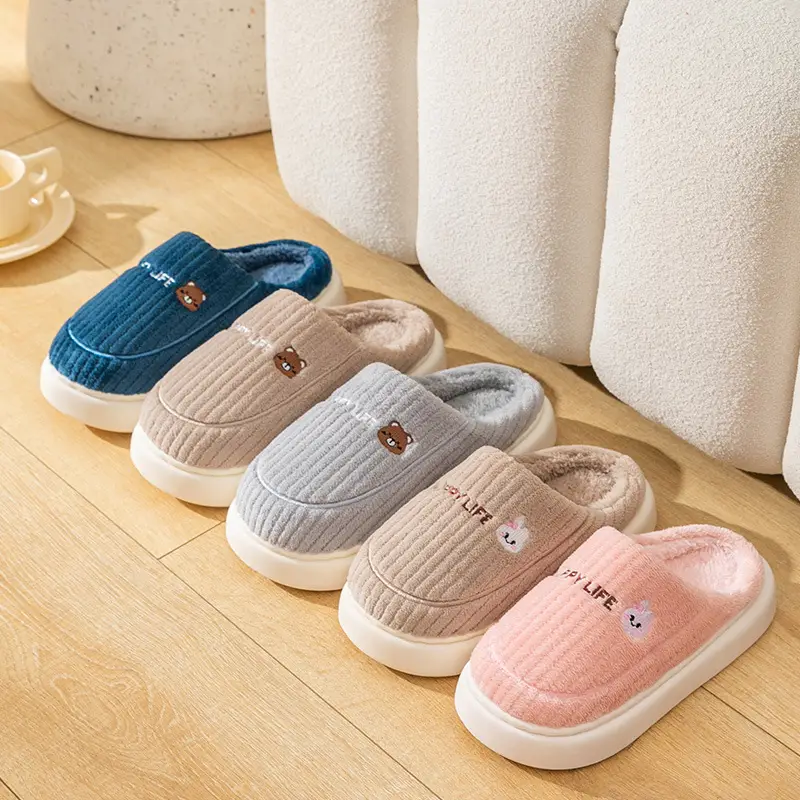 Zukangle New Thick-Soled Non-Slip Furry Slippers for Men, Plush Cotton Slippers for Women, Autumn and Winter Indoor Home Warm Slippers - Image 16