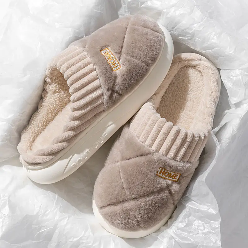 Zukangle New Thick-Soled Non-Slip Furry Slippers for Men, Plush Cotton Slippers for Women, Autumn and Winter Indoor Home Warm Slippers - Image 11