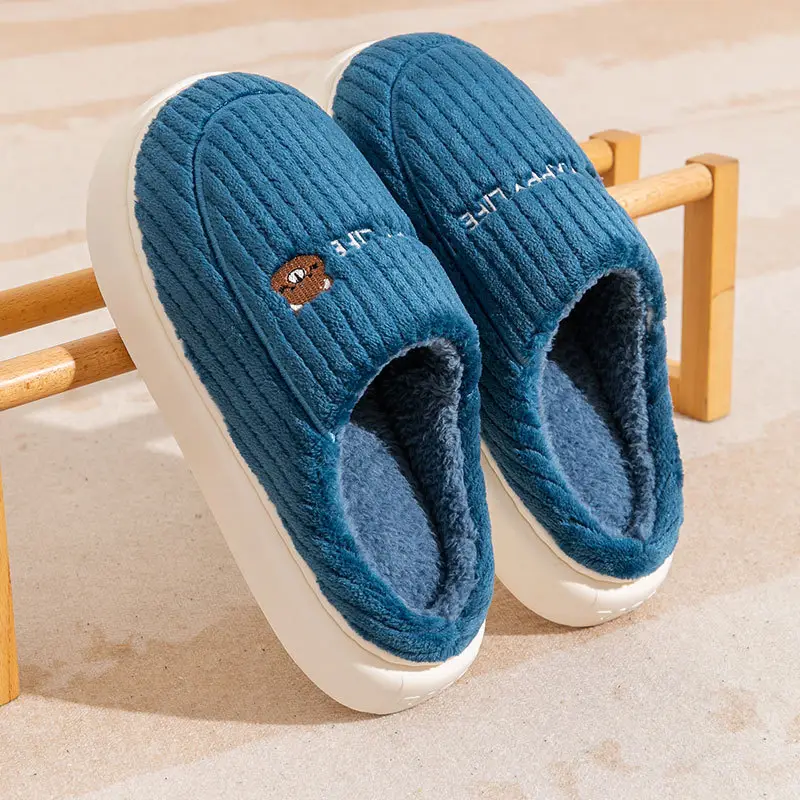Zukangle New Thick-Soled Non-Slip Furry Slippers for Men, Plush Cotton Slippers for Women, Autumn and Winter Indoor Home Warm Slippers - Image 3