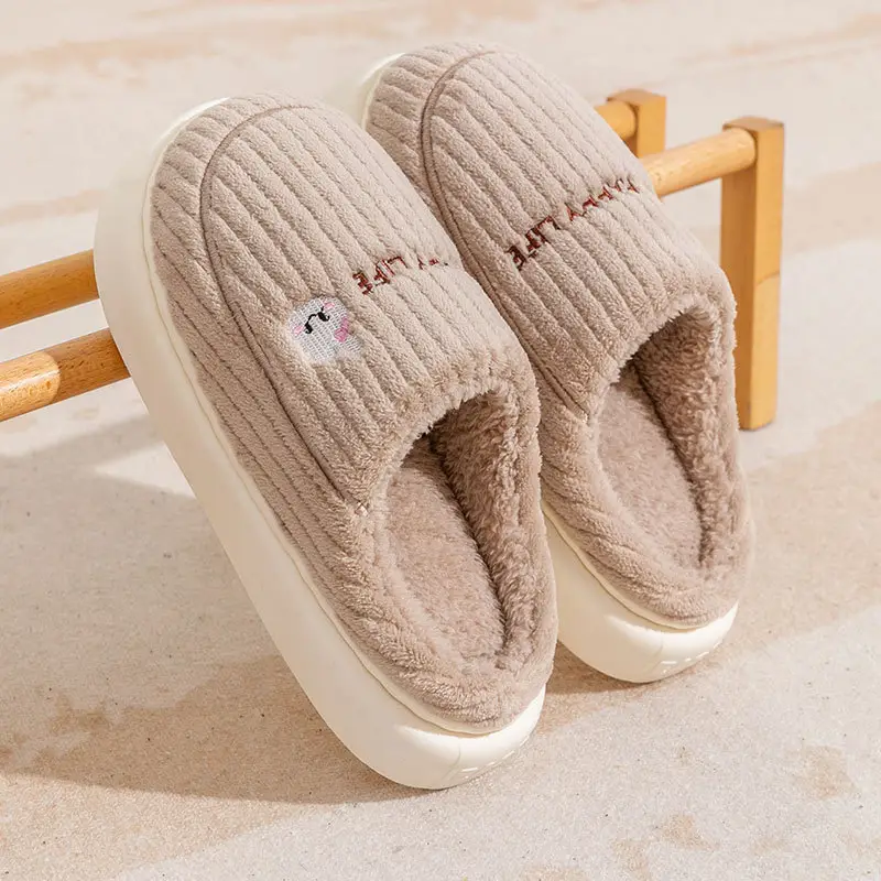 Zukangle New Thick-Soled Non-Slip Furry Slippers for Men, Plush Cotton Slippers for Women, Autumn and Winter Indoor Home Warm Slippers - Image 5