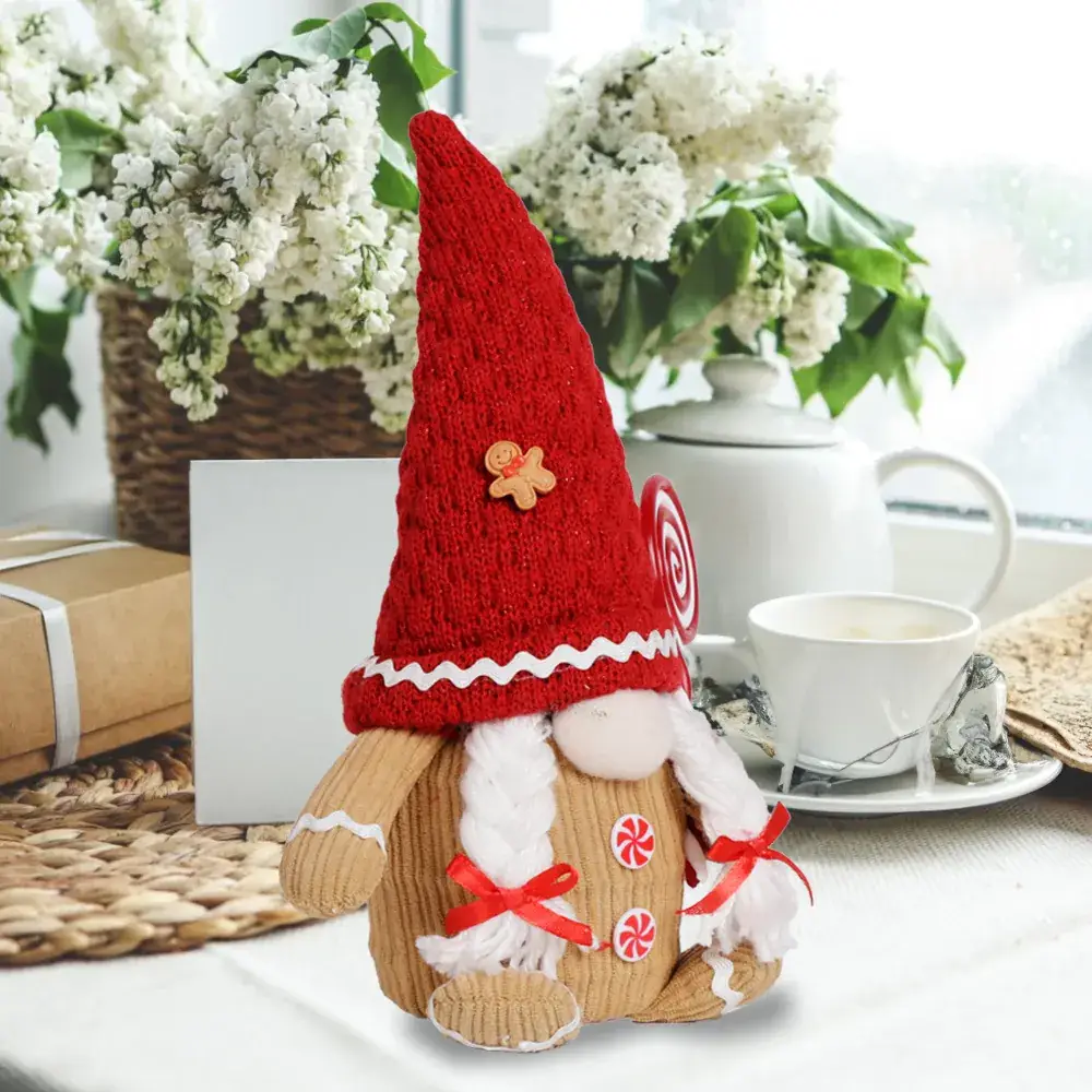 Cross Border Christmas Gingerbread Man Doll with Red Plaid Hat - Image 5