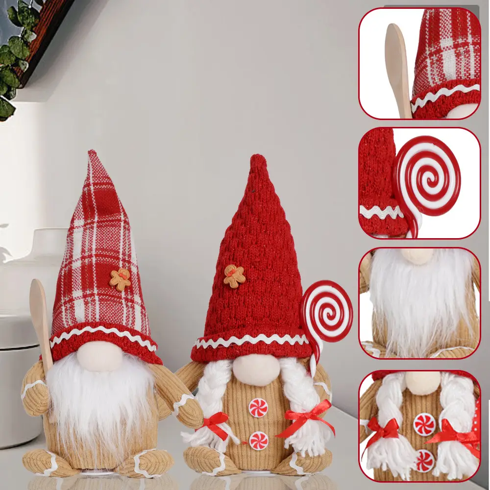 Cross Border Christmas Gingerbread Man Doll with Red Plaid Hat — feature 5