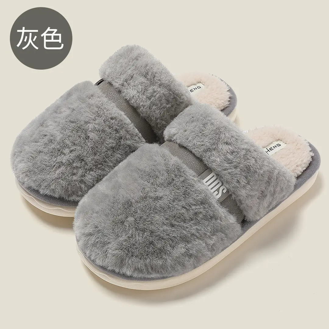 Bow Cotton Slippers for Women Couple Indoor Home Winter Warm Thick Bottom Non-slip Shit Slippers for Men Winter