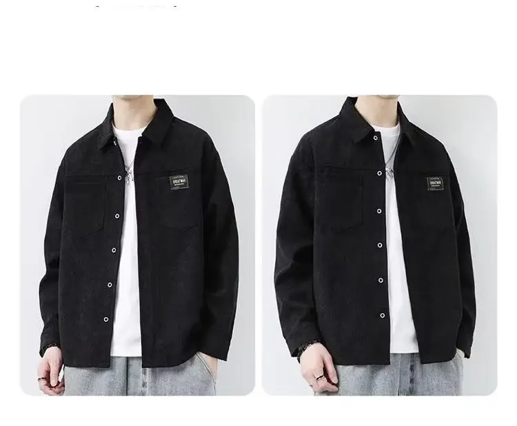 Men's Corduroy Plain Shirt Brown Long Sleeve Spring Autumn — feature 3