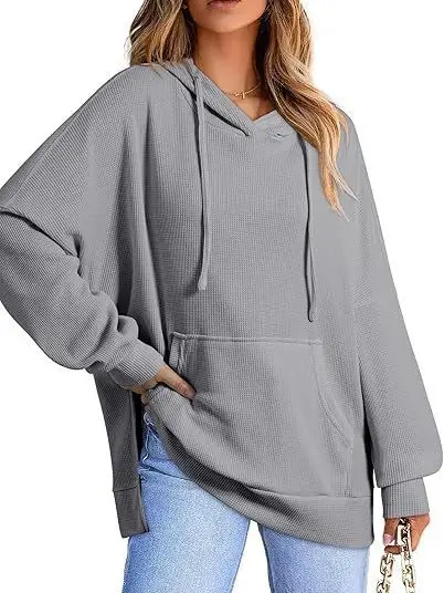 2025 Women Hoodie Blue Waffle Knit Side Slit - Image 9
