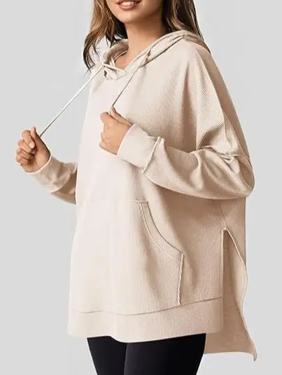 2025 Women Hoodie Blue Waffle Knit Side Slit - Image 10