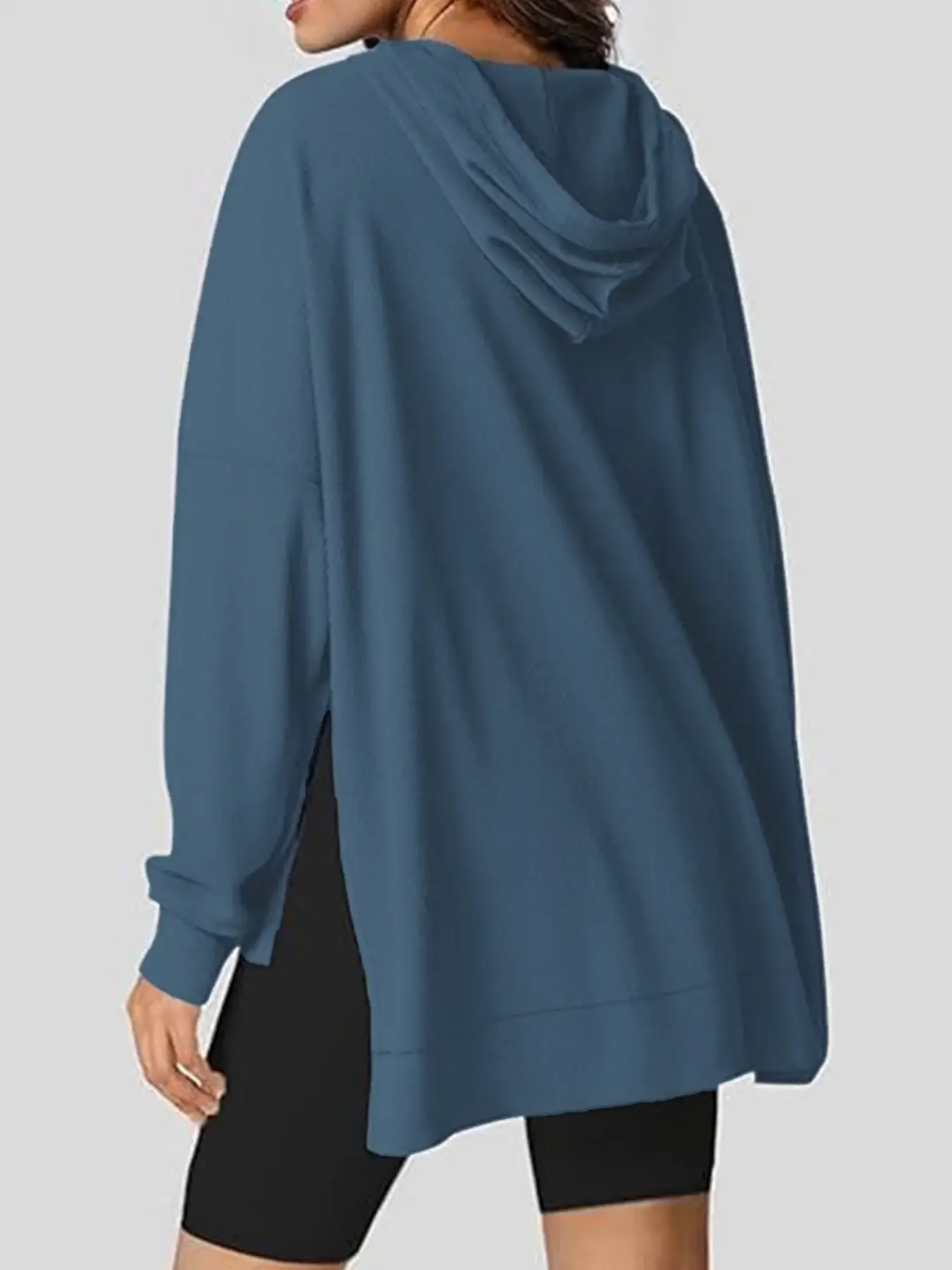 2025 Women Hoodie Blue Waffle Knit Side Slit — feature 22