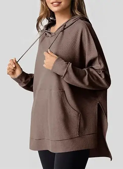 2025 Women Hoodie Blue Waffle Knit Side Slit — feature 24