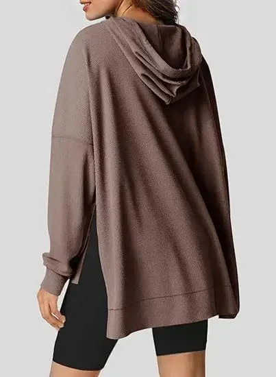 2025 Women Hoodie Blue Waffle Knit Side Slit — feature 25