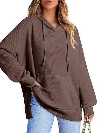 2025 Women Hoodie Blue Waffle Knit Side Slit — feature 26