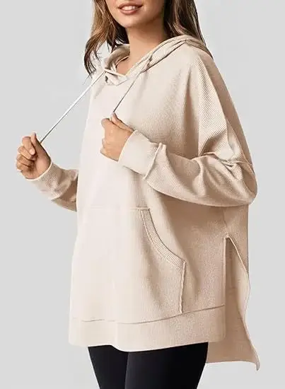 2025 Women Hoodie Blue Waffle Knit Side Slit — feature 28