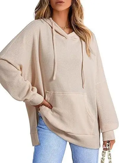 2025 Women Hoodie Blue Waffle Knit Side Slit — feature 29