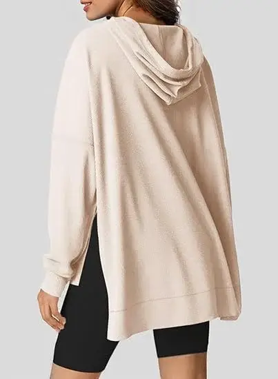 2025 Women Hoodie Blue Waffle Knit Side Slit — feature 30