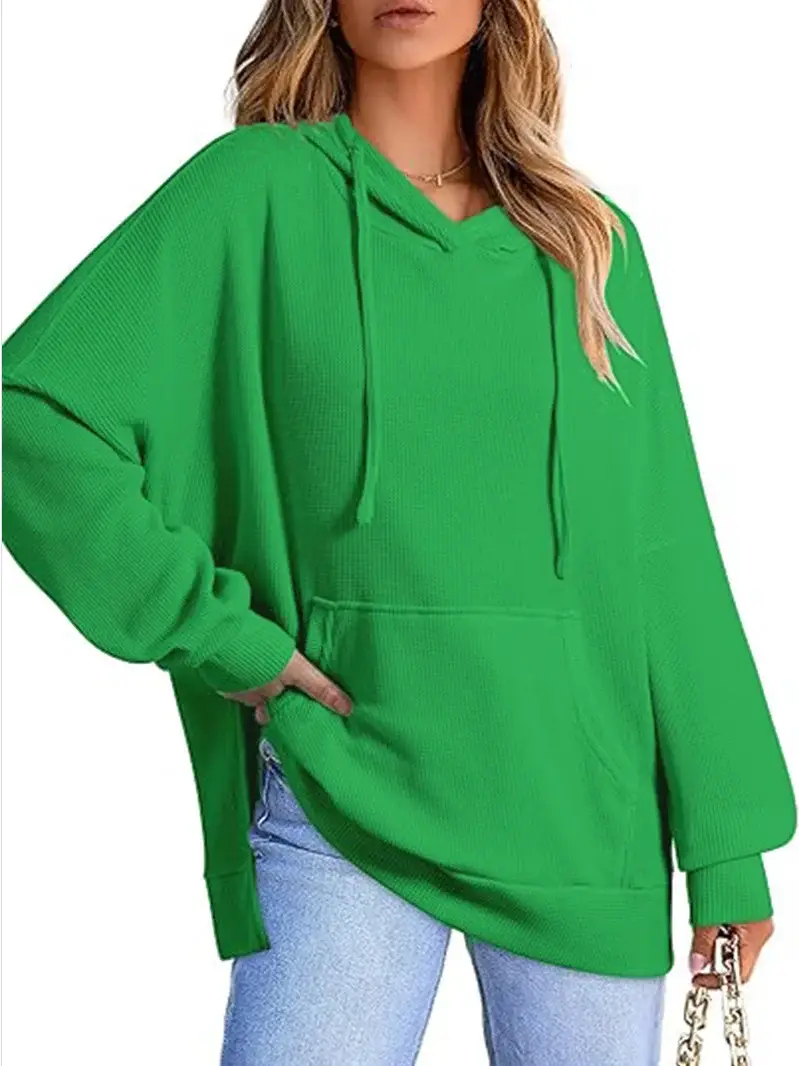 2025 Women Hoodie Blue Waffle Knit Side Slit — feature 32