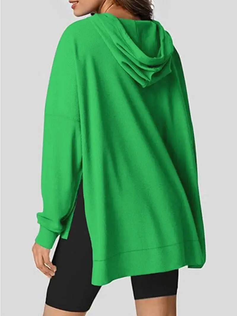 2025 Women Hoodie Blue Waffle Knit Side Slit — feature 33