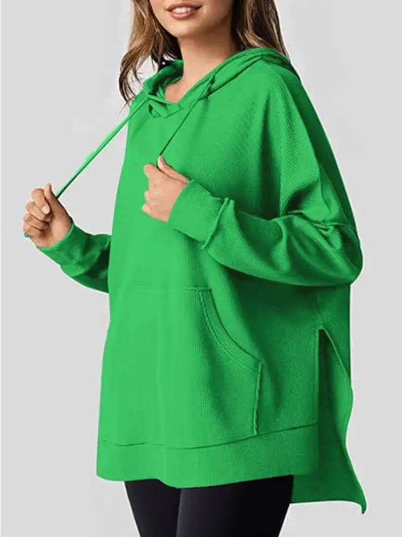 2025 Women Hoodie Blue Waffle Knit Side Slit — feature 34