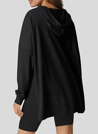 2025 Women Hoodie Blue Waffle Knit Side Slit — feature 35