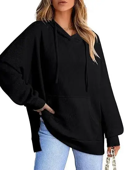2025 Women Hoodie Blue Waffle Knit Side Slit — feature 36