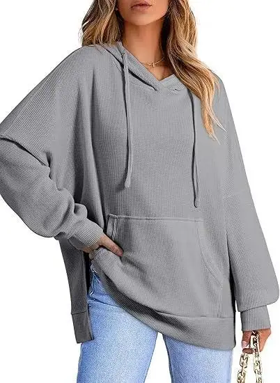 2025 Women Hoodie Blue Waffle Knit Side Slit — feature 39