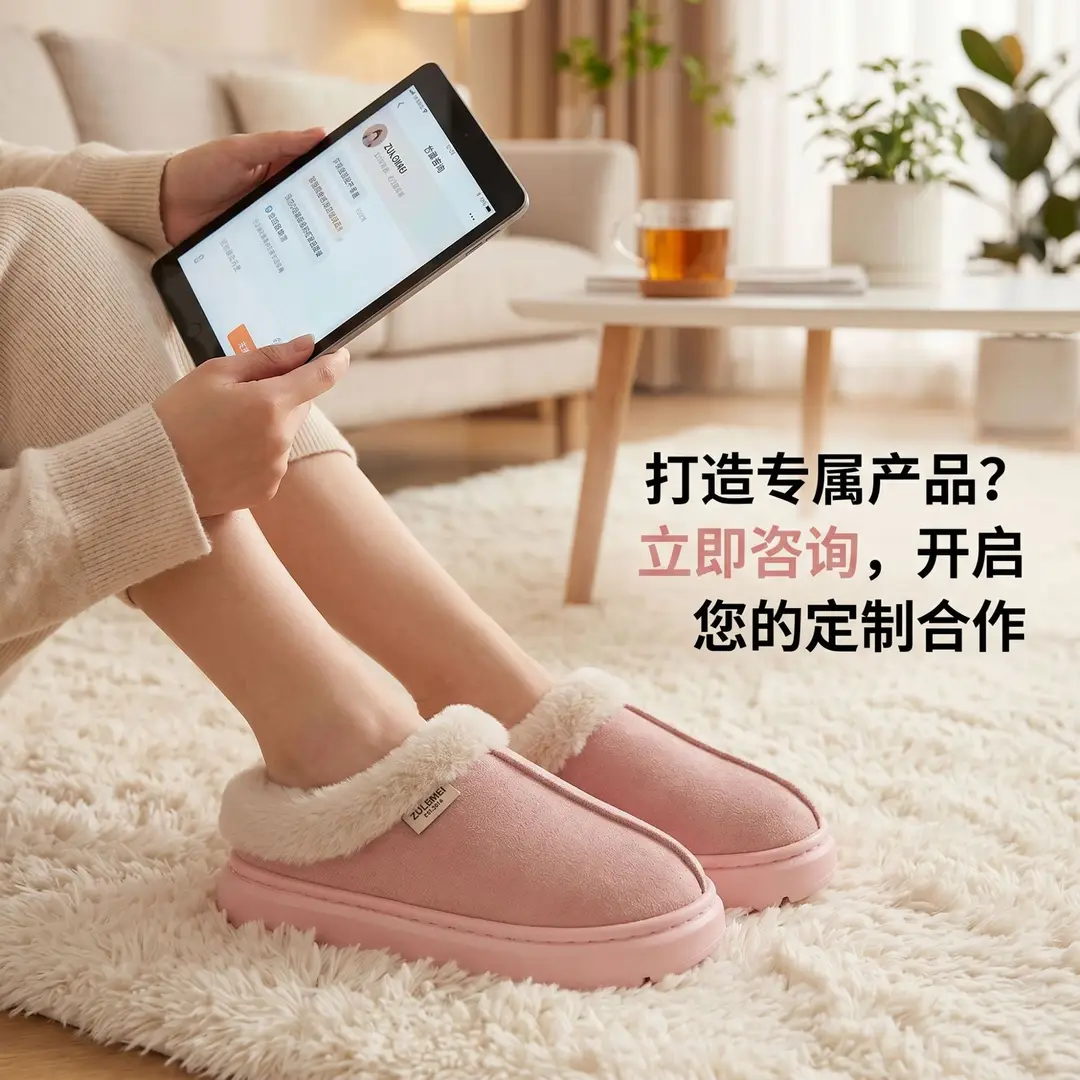 Cross-Border Foreign Trade Wholesale Furry Slippers, Non-Slip Warm Cotton Slippers for Women, Thickened and Fleece-Lined Cotton Slippers, Indoor Home Slippers