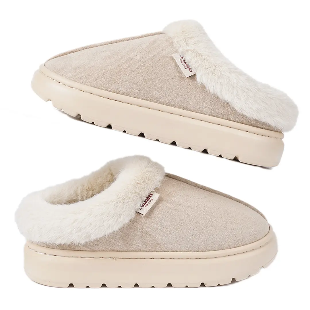Cross-Border Foreign Trade Wholesale Furry Slippers, Non-Slip Warm Cotton Slippers for Women, Thickened and Fleece-Lined Cotton Slippers, Indoor Home Slippers