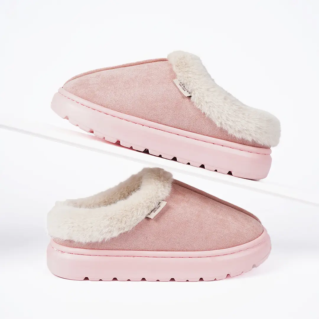 Cross-Border Foreign Trade Wholesale Furry Slippers, Non-Slip Warm Cotton Slippers for Women, Thickened and Fleece-Lined Cotton Slippers, Indoor Home Slippers