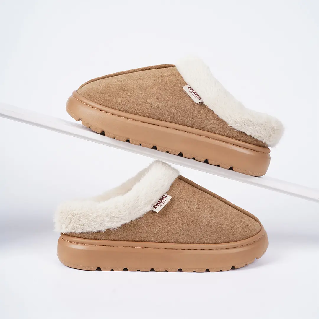 Cross-Border Foreign Trade Wholesale Furry Slippers, Non-Slip Warm Cotton Slippers for Women, Thickened and Fleece-Lined Cotton Slippers, Indoor Home Slippers