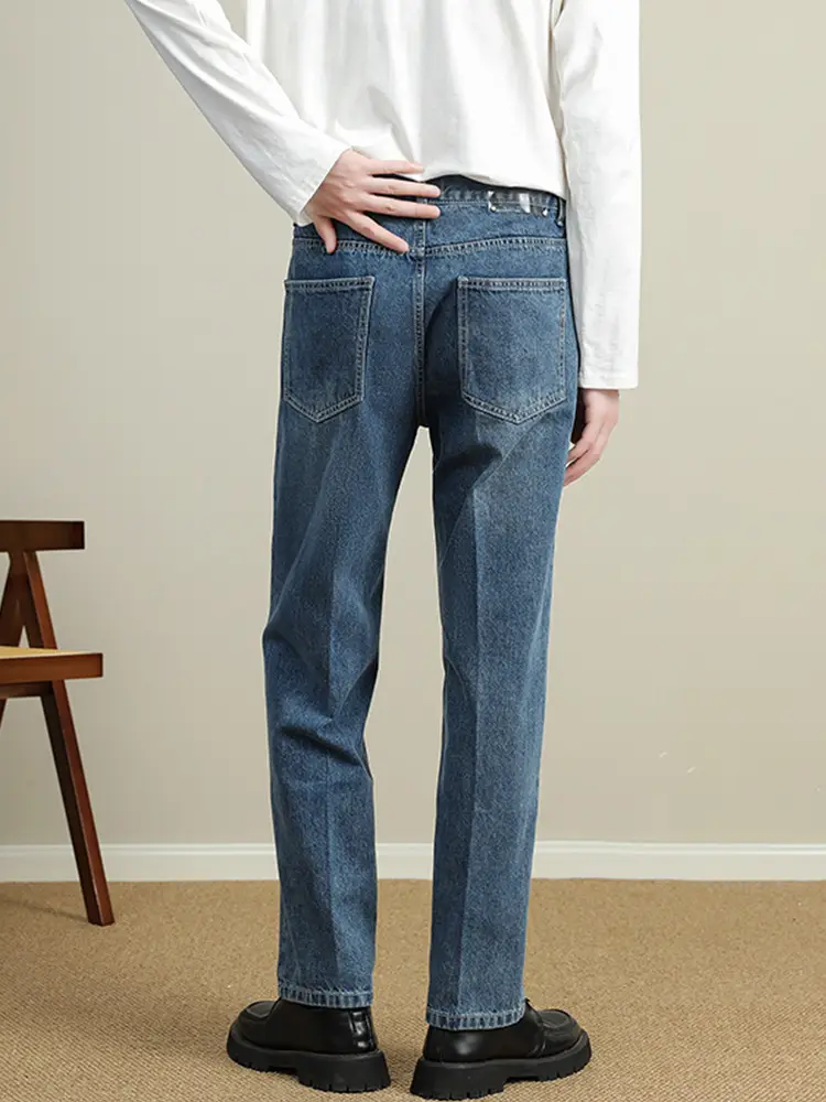 Men Light Blue Tapered Straight Jeans Korean Style 2024 - Image 7