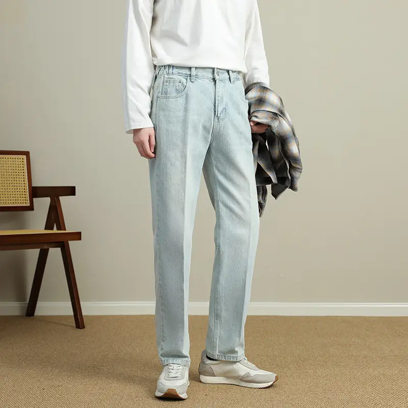 Men Light Blue Tapered Straight Jeans Korean Style 2024 — feature 2