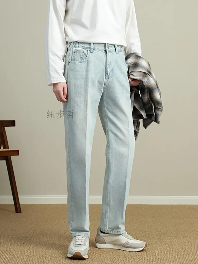 Men Light Blue Tapered Straight Jeans Korean Style 2024 — feature 6