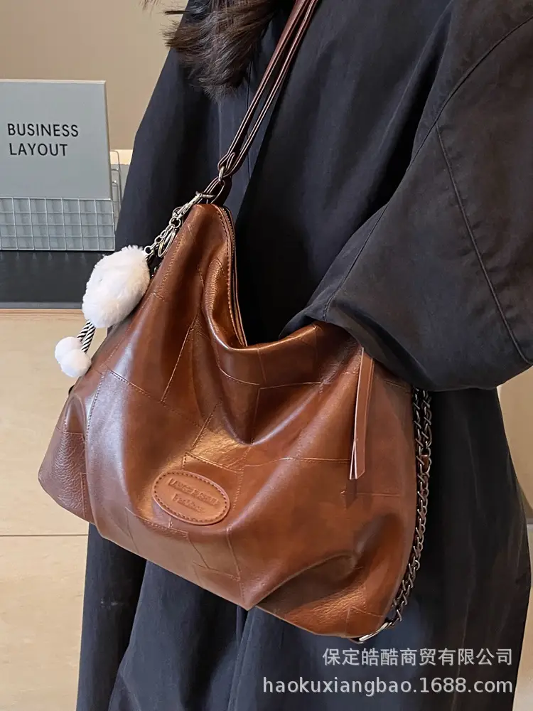 Women Large Capacity Brown Leather Shoulder Bag