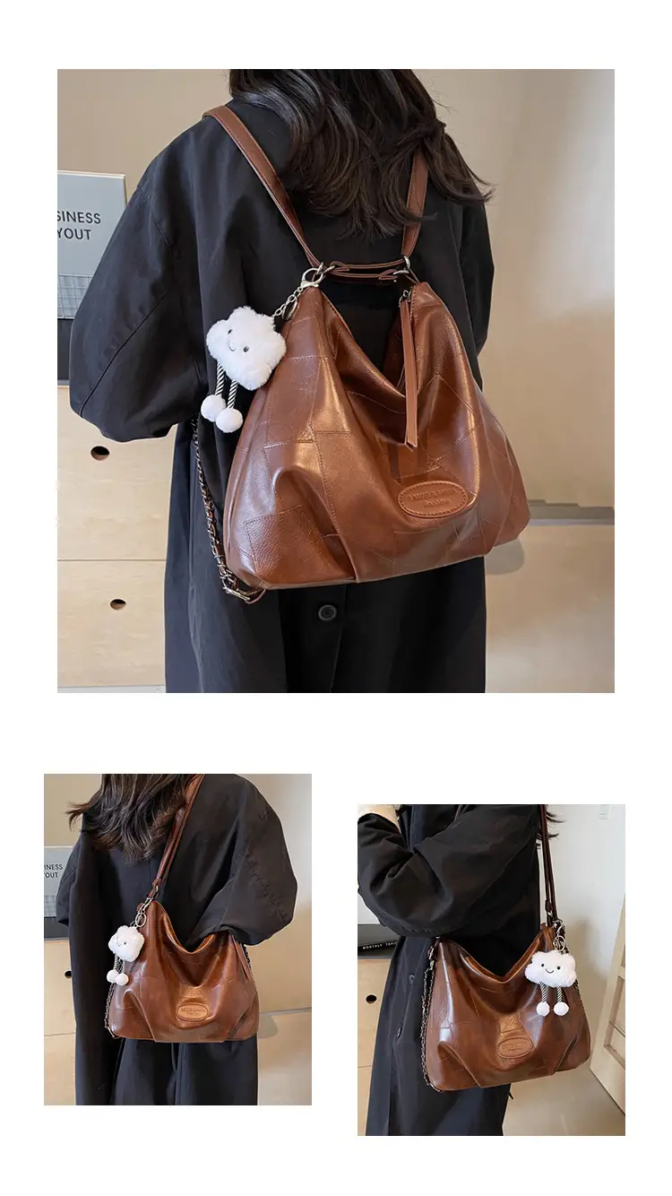 Women Large Capacity Brown Leather Shoulder Bag — feature 14