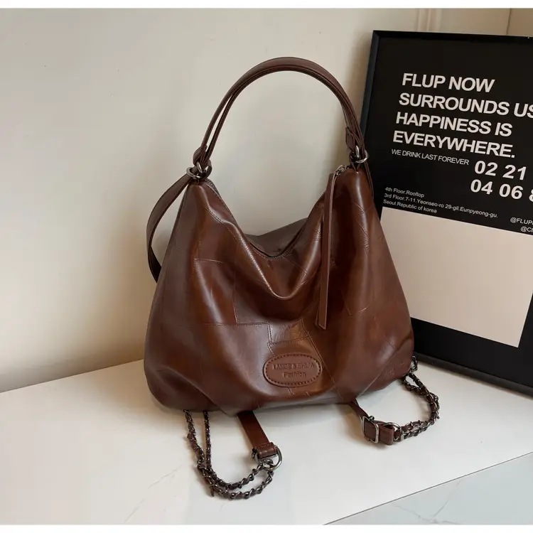 Women Large Capacity Brown Leather Shoulder Bag — feature 19