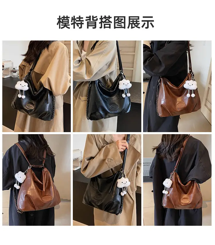 Women Large Capacity Brown Leather Shoulder Bag — feature 9