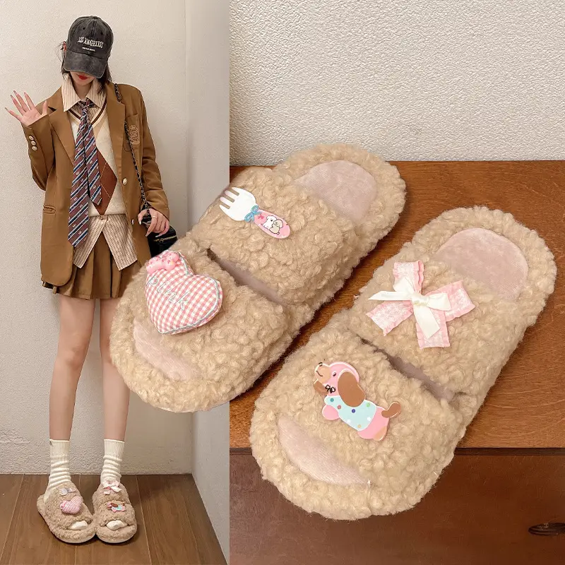 2024 New Cartoon Cute Wool Slippers Lamb Wool Winter - Image 4
