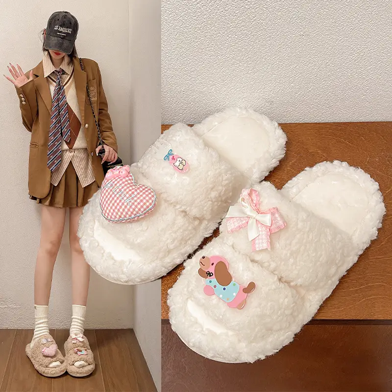 2024 New Cartoon Cute Wool Slippers Lamb Wool Winter - Image 5