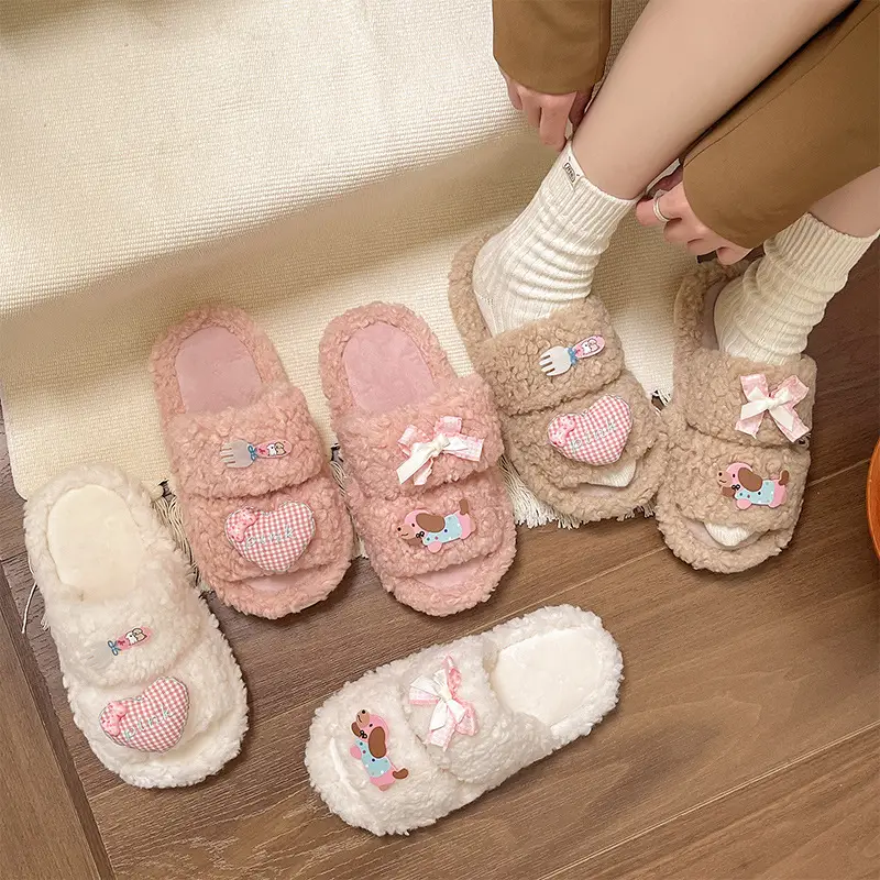 2024 New Cartoon Cute Wool Slippers Lamb Wool Winter - Image 7
