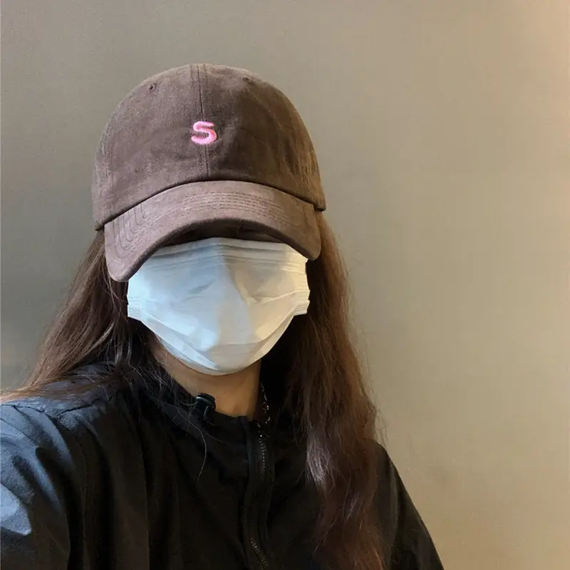Women Men Black Letter Cap with Face Mask - Image 10