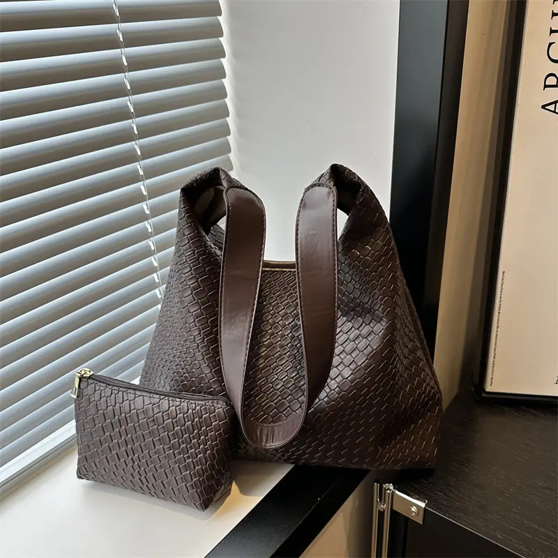 Black Woven Shoulder Tote Bag with Underarm Pocket - Image 5