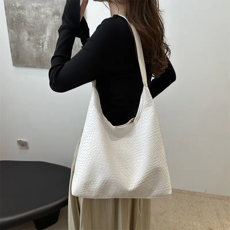 Black Woven Shoulder Tote Bag with Underarm Pocket - Image 6