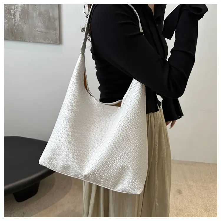 Black Woven Shoulder Tote Bag with Underarm Pocket — feature 16