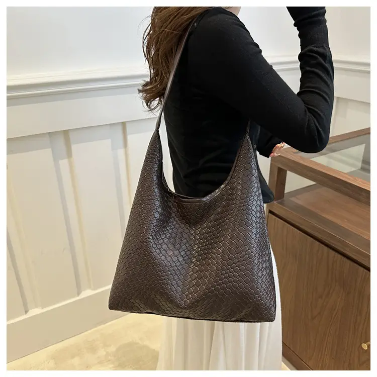 Black Woven Shoulder Tote Bag with Underarm Pocket — feature 21
