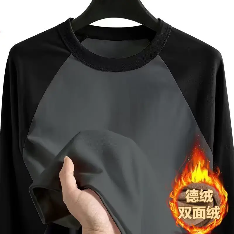 Men Velvet Contrast T-Shirt Black White Plus Size - Image 10